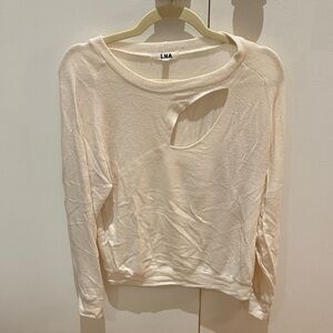 LNA Cream/Pink Cutout Long Sleeve Top